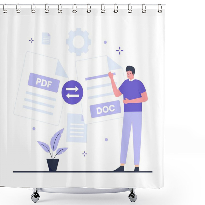 Personality  Pdf To Doc Convert Illustration Design Concept. Illustration For Websites, Landing Pages, Mobile Applications, Posters And Banners Shower Curtains