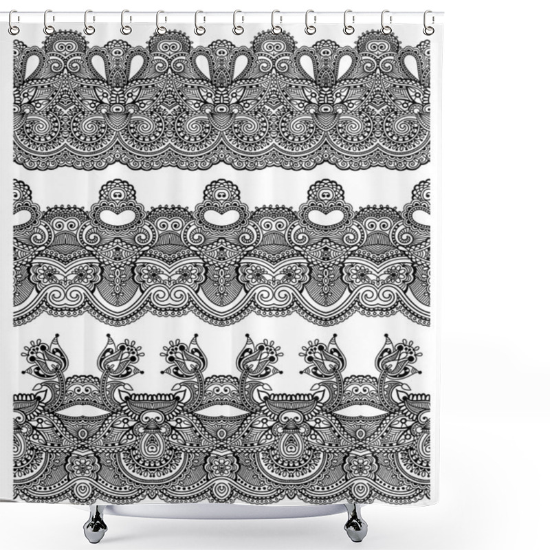 Personality  Seamless Ethnic Floral Paisley Stripe Pattern, Border Set Shower Curtains