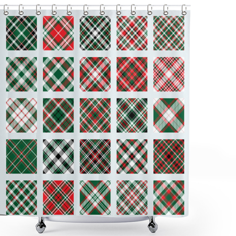 Personality  Christmas Pattern Seamless Of Green, Red And White Vector Plaid. Set Holiday Background For Greeting Card, Wrapping Paper Print Or Winter Decor Wallpaper. Shower Curtains