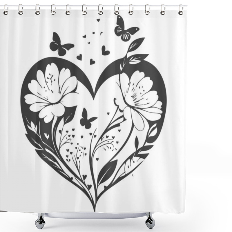 Personality  Love Heart Flower Butterfly Valentine Illustration Element Grey Shower Curtains