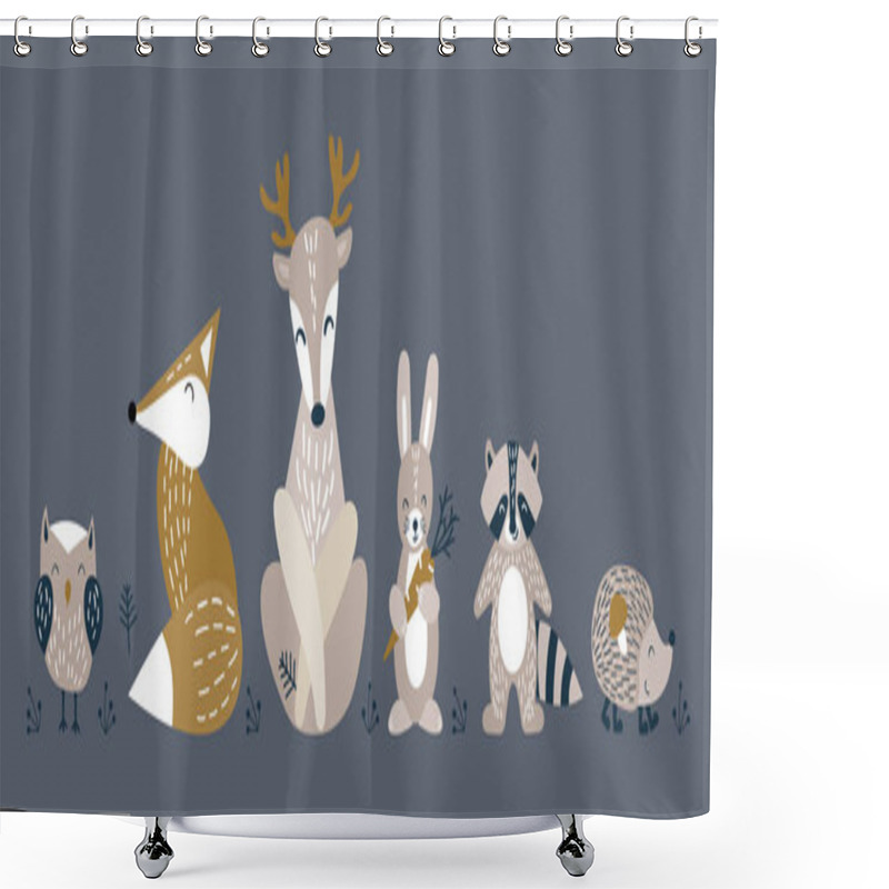 Personality  Banner With Animals In Scandinavian Style Shower Curtains