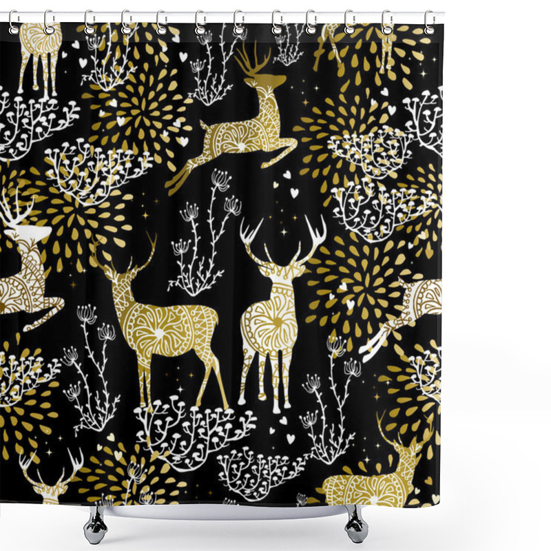 Personality  Christmas Golden Seamless Pattern Deer Reindeer Shower Curtains