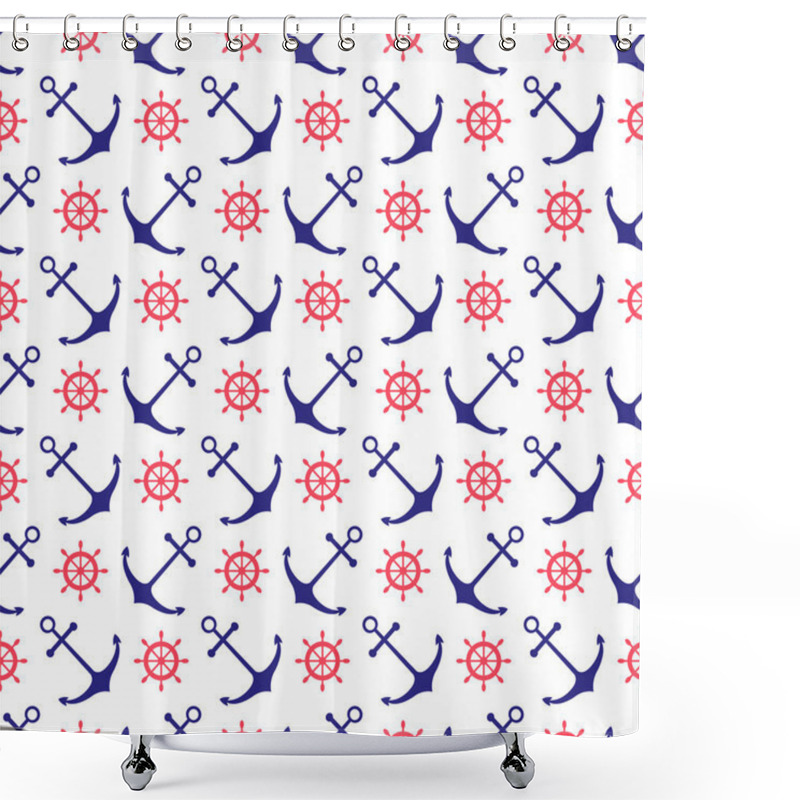 Personality  Seamless Nautical Background With Anchors And Ship Wheels. Shower Curtains