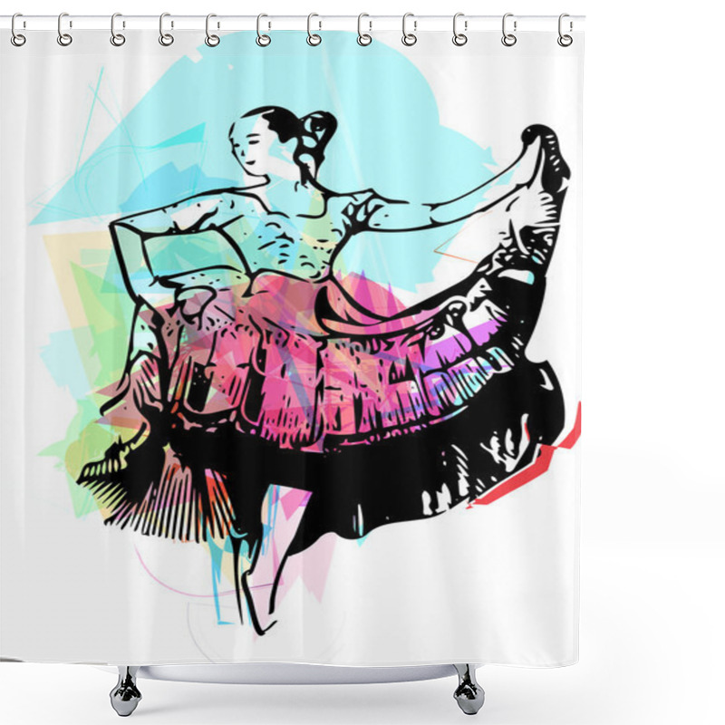 Personality  Illustration Of Woman Dancing Shower Curtains