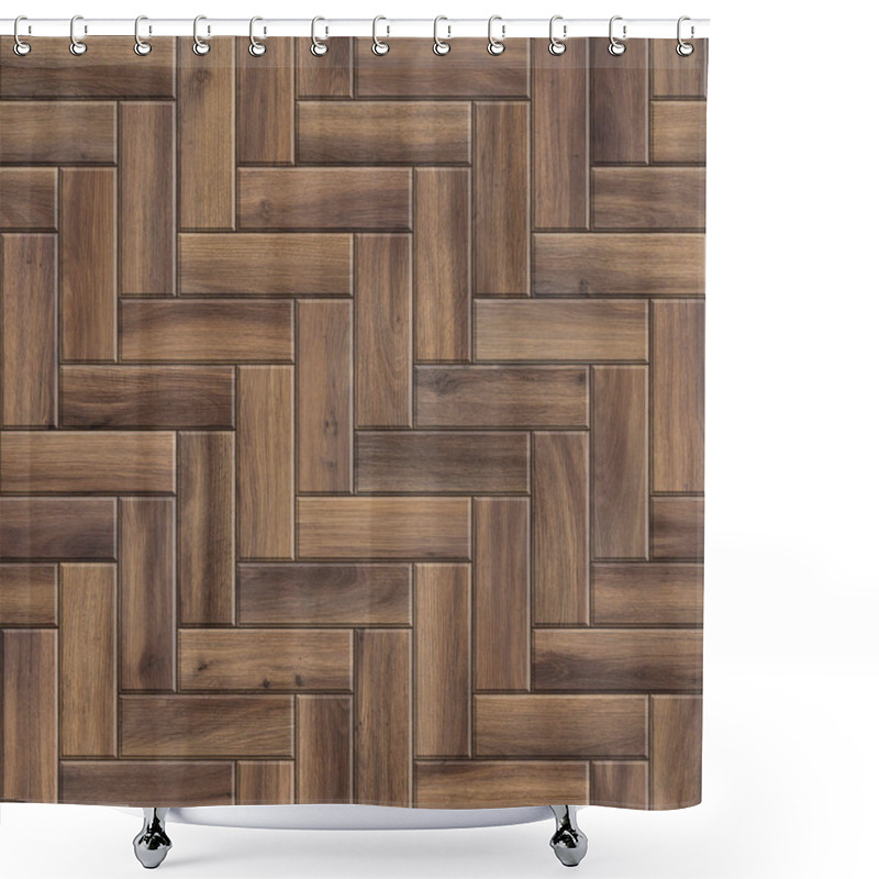 Personality  Seamless Texture Of Dark Wooden Parquet. High Resolution Pattern Of Herringbone Wood Shower Curtains