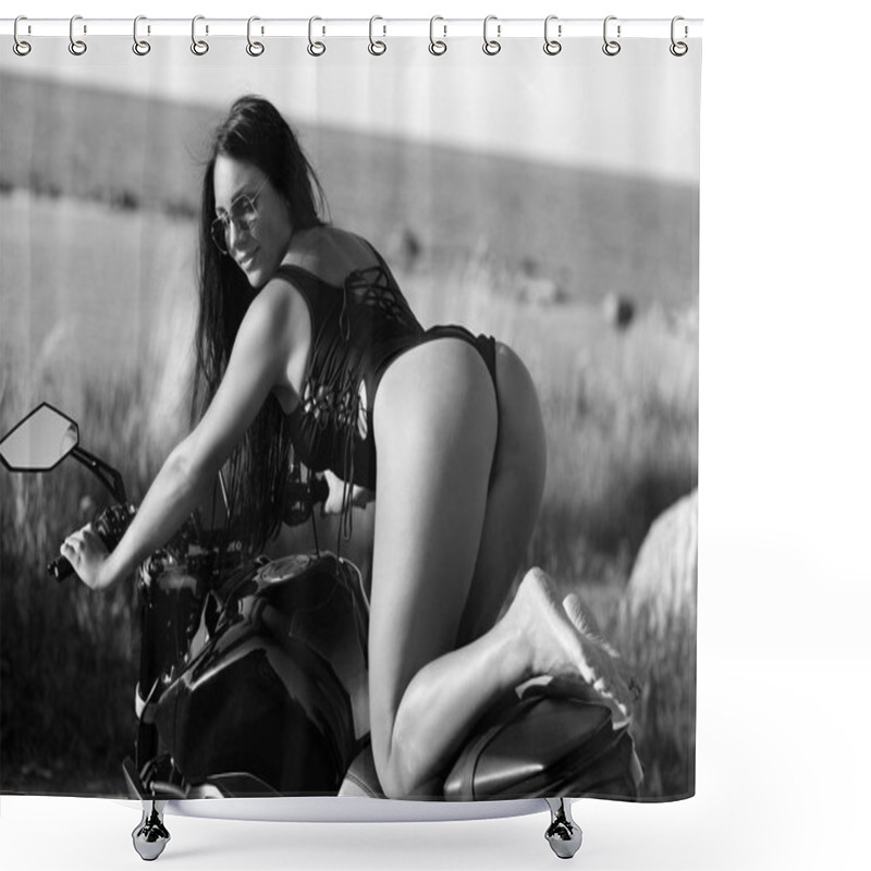 Personality  Girl In A Swimsuit On A Sport Bike Shower Curtains