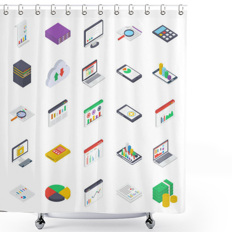 Personality  Mobile Analytics Isometric Icons Pack Shower Curtains