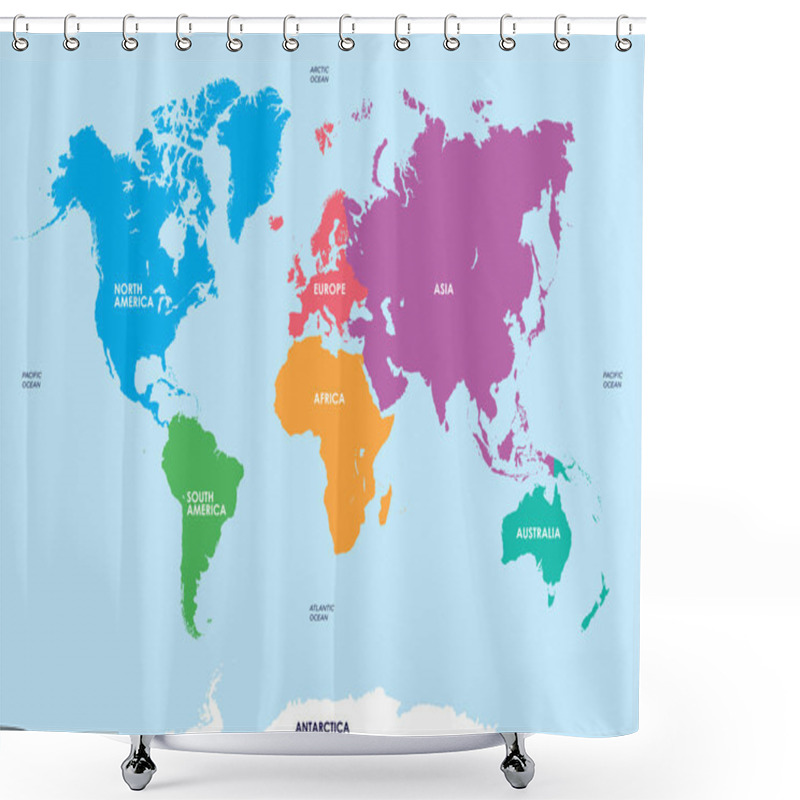 Personality  Continents Of The World, Map Shower Curtains