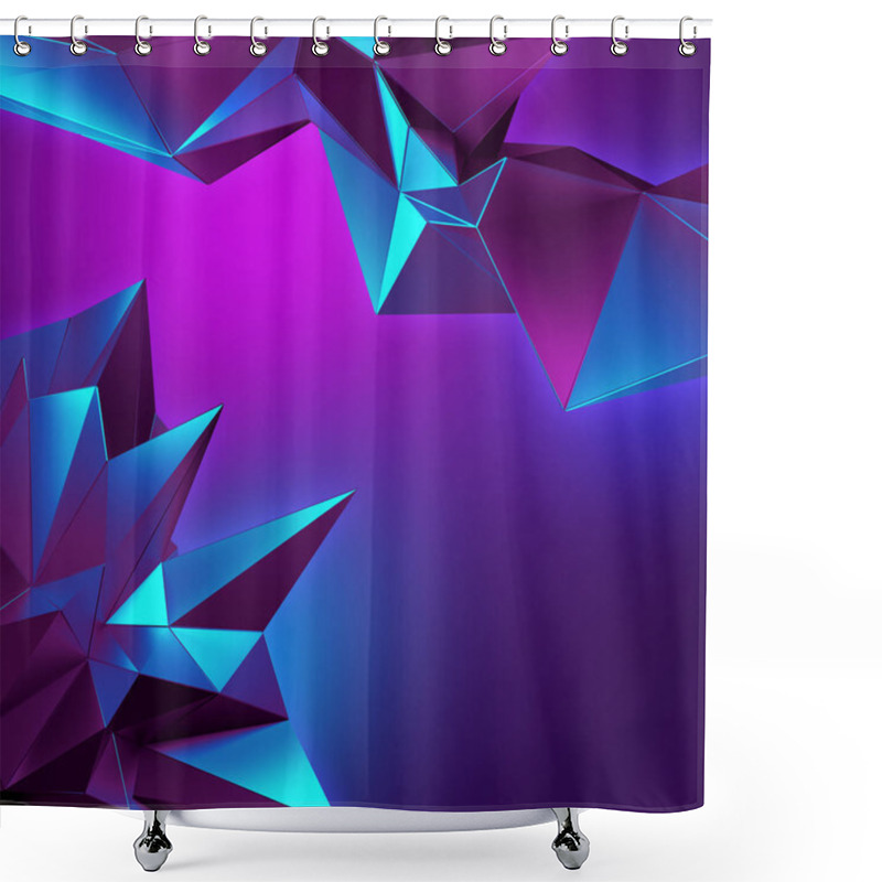 Personality  3d Neon Abstract Crystal Background, Ultraviolet Polygonal Shapes Shower Curtains