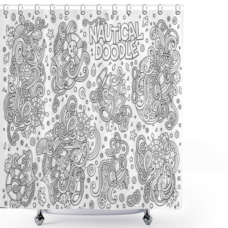 Personality  Set Of Marine, Nautical Objects And Symbols Shower Curtains