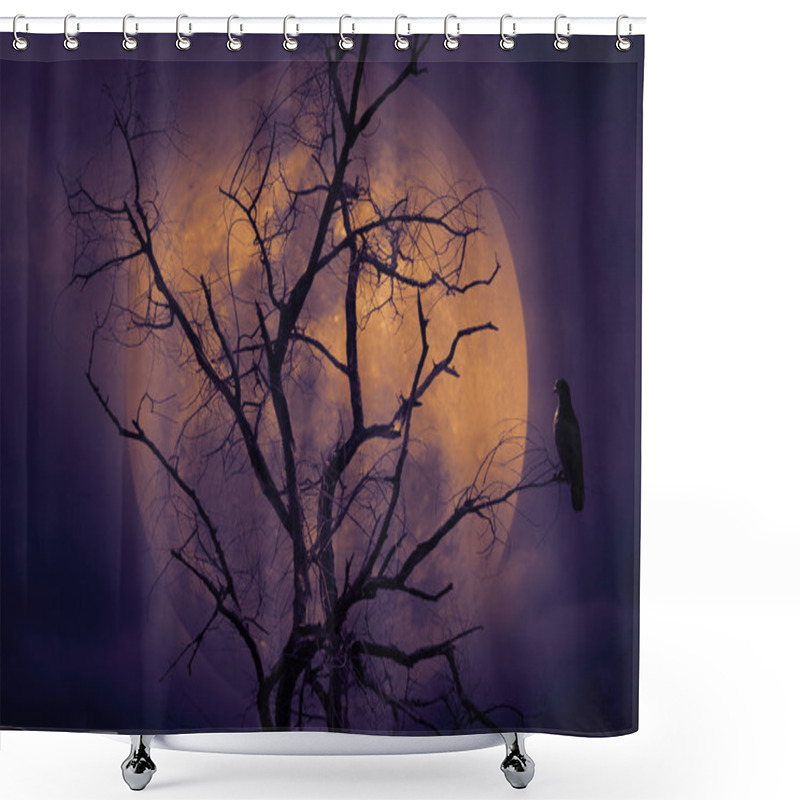 Personality  Bird Sitting On Dead Tree, Halloween Background Shower Curtains