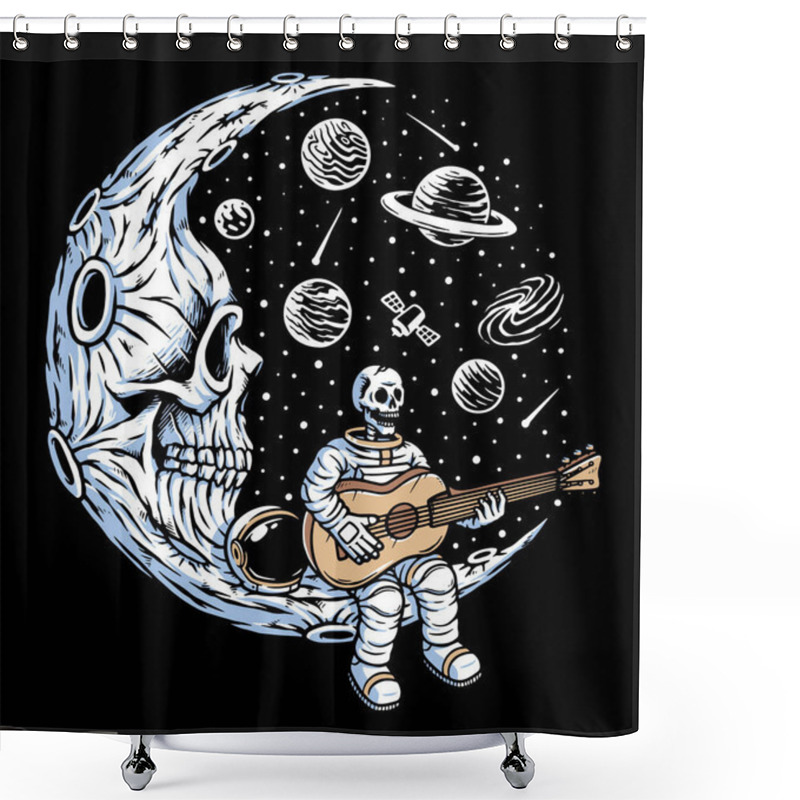 Personality  Astronaut Playing Guitar On Skull Moon Shower Curtains