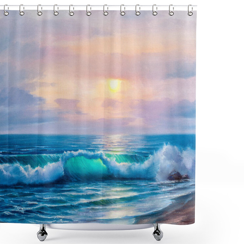 Personality  Sunset Over Sea, Painting By Oil On Canvas.  Shower Curtains