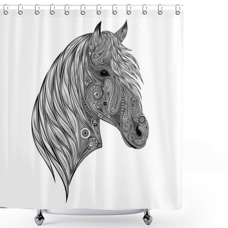 Personality  Abstract Vector Silhouette Of A Horse Head Patterns Shower Curtains