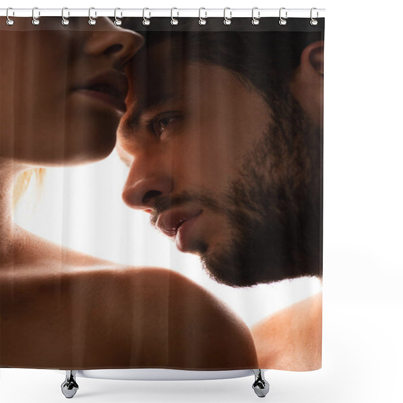 Personality  Close Up Silhouette Of Sensual Naked Couple, Isolated On White Shower Curtains