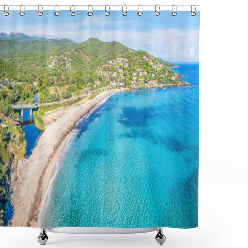 Personality  Aerial View With Plage De Tarco In Corsica Island, France Shower Curtains