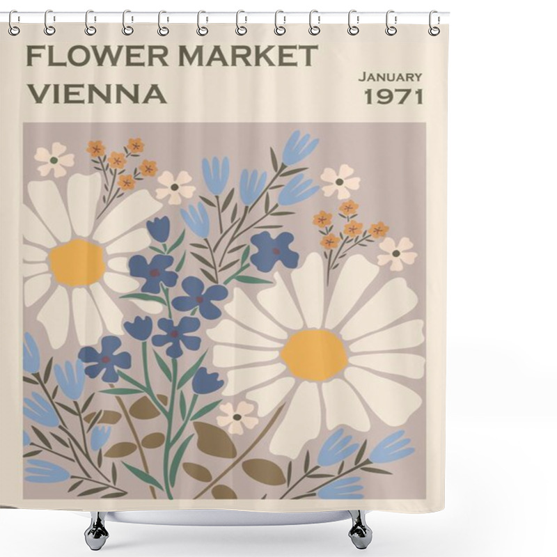 Personality  Abstract Poster Flower Market Vienna. Trendy Botanical Wall Art With Floral Design In Danish Pastel Colors. Modern Naive Groovy Funky Interior Decoration, Painting. Vector Art Illustration. Shower Curtains