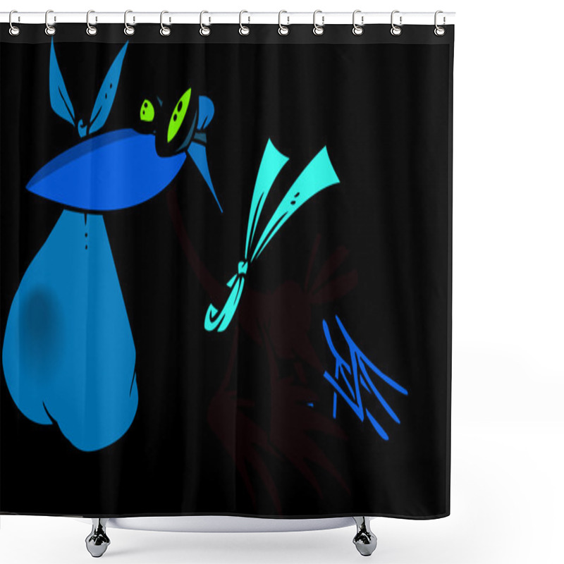 Personality  Cartoon Stork Delivering Baby Shower Curtains