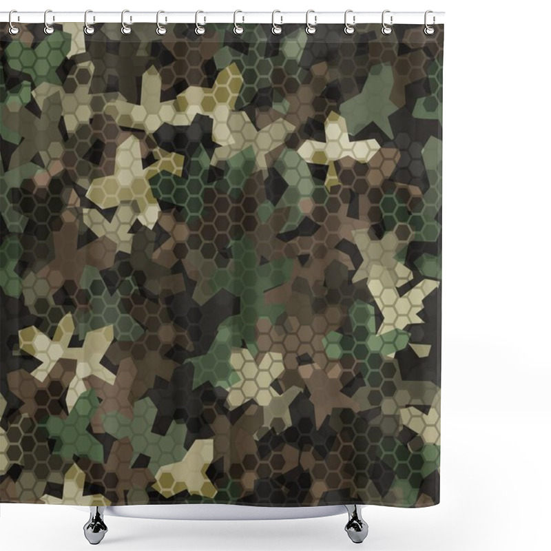 Personality  Texture Military Camouflage Seamless Pattern. Abstract Modern Camo Ornament Shower Curtains