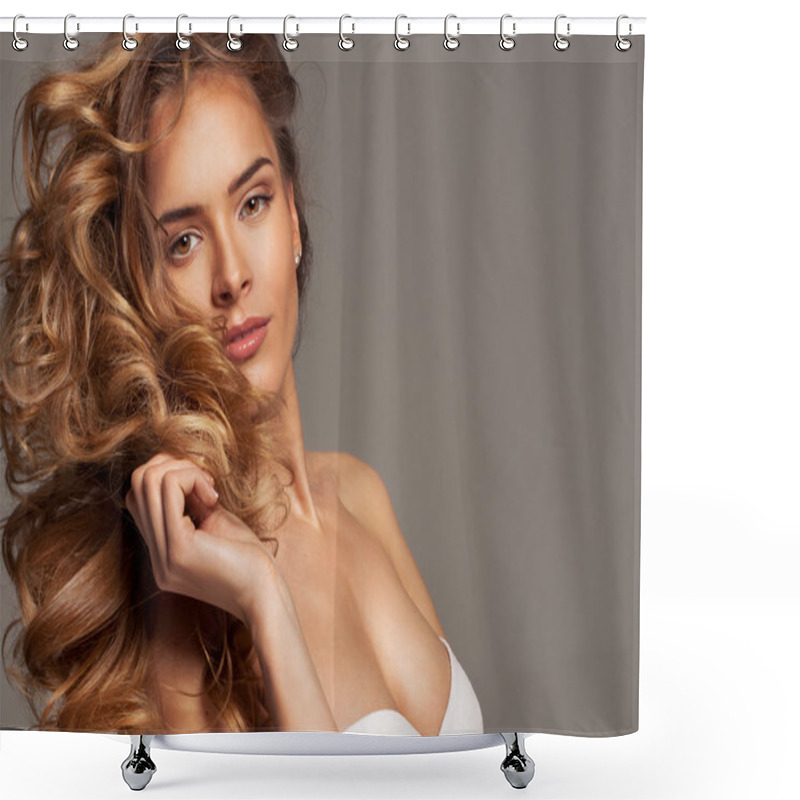 Personality  Fashion Photo Of Blonde Beauty With Natural Make-up Shower Curtains