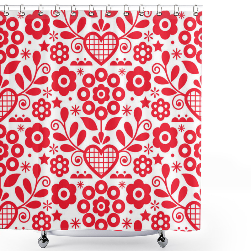 Personality  Traditional Floral Vector Seamless Red And White Pattern Perfect For Textile Or Fabric Print. Inspired By Folk Art From Nowy Sacz, Poland  Shower Curtains