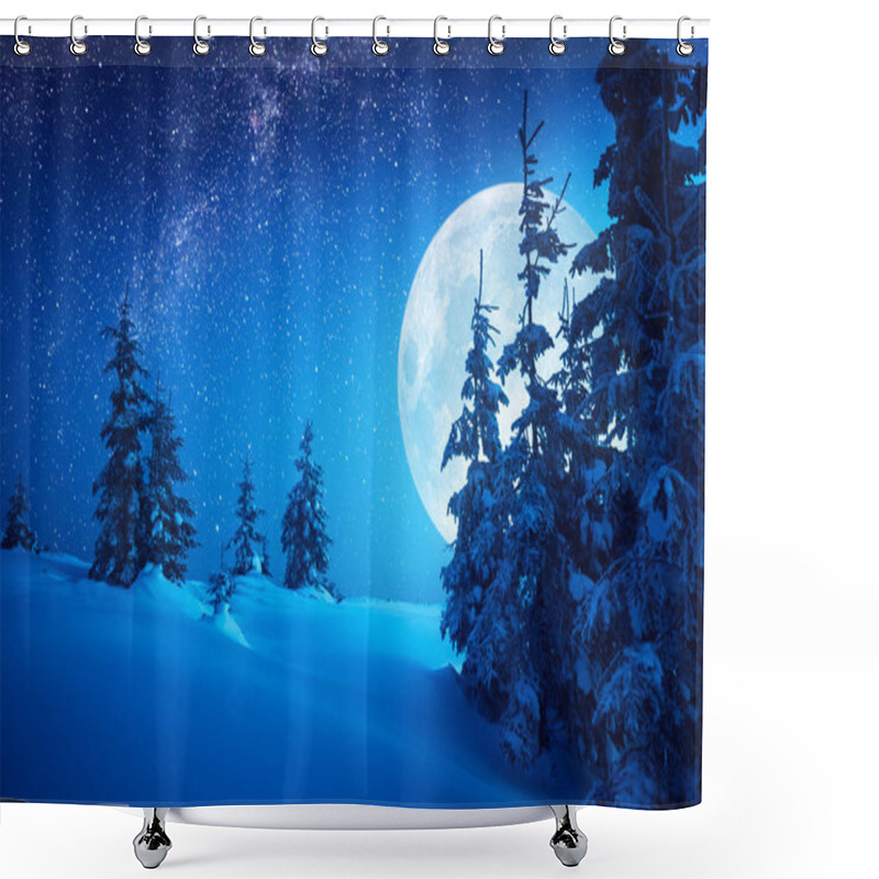 Personality  Full Moon Rising Above The Winter Valley Shower Curtains