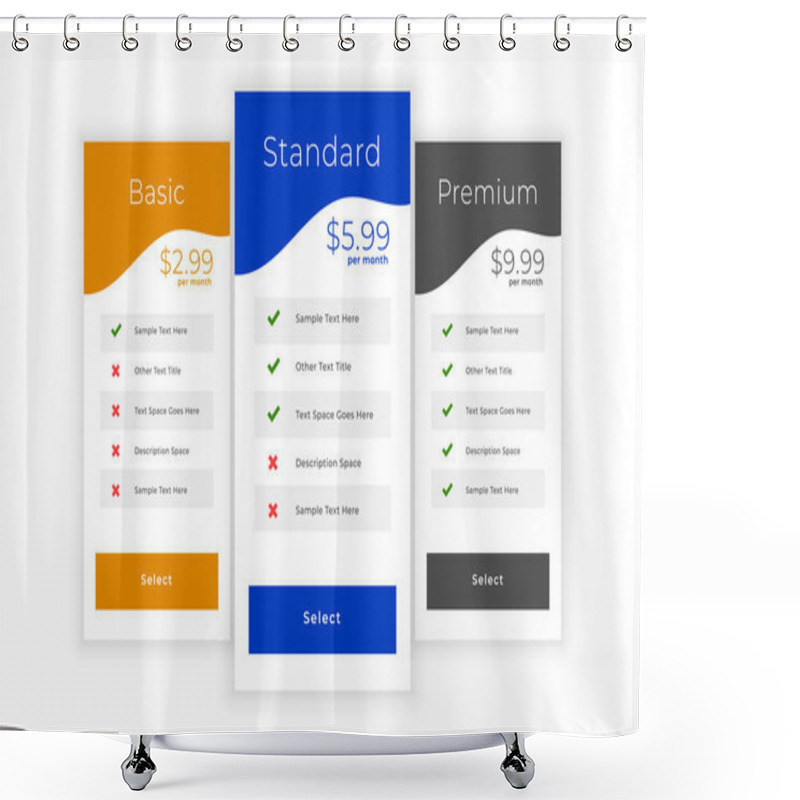 Personality  Web Pricing Table Template For Service Comparison Shower Curtains