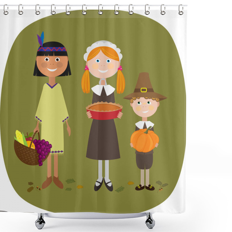 Personality  Thanksgiving Kids - Illustration Shower Curtains