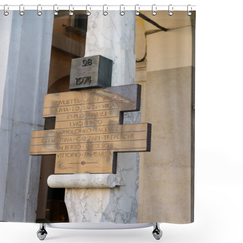 Personality  Monument In Memory Of The Massacre Of Piazza Della Loggia For Its Fallen Civilians, Brescia, Italy. Shower Curtains