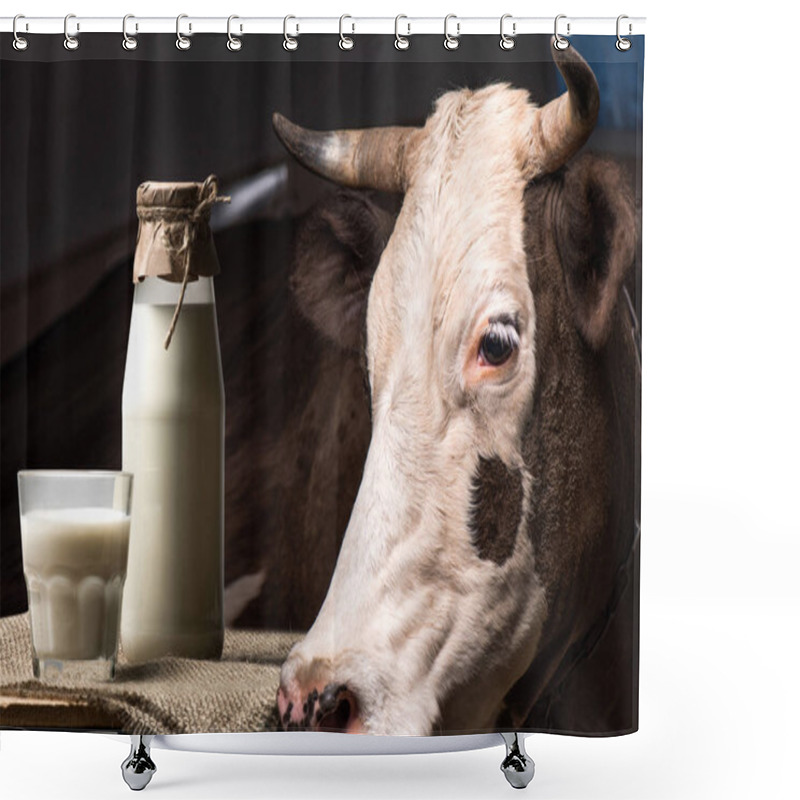 Personality  Cow And Milk In Glass Shower Curtains