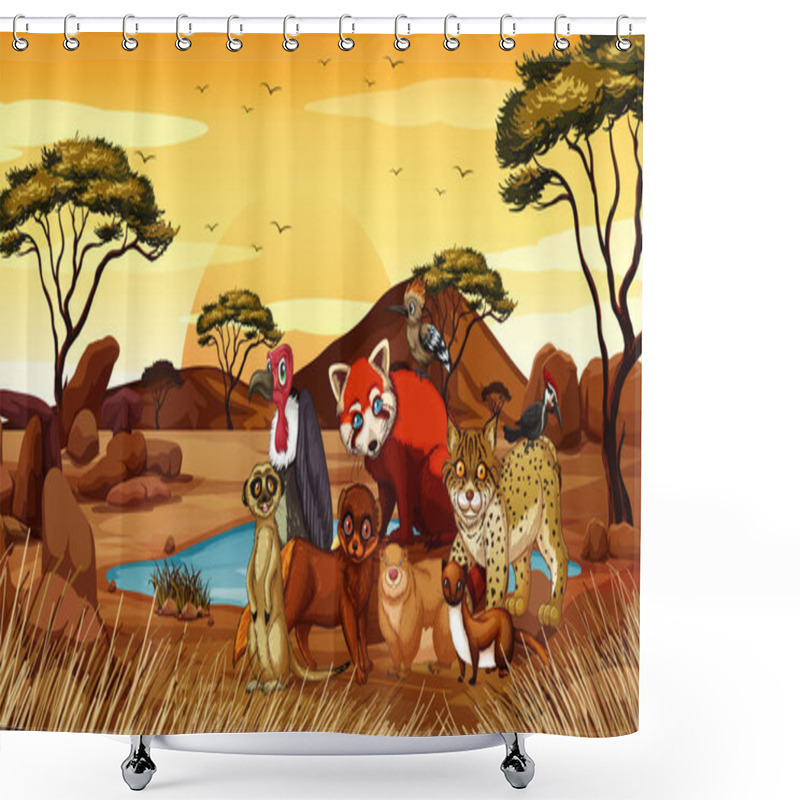 Personality  Scene With Animals By The Pond Shower Curtains