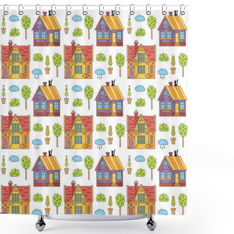 Personality  Cute Houses Pattern Shower Curtains