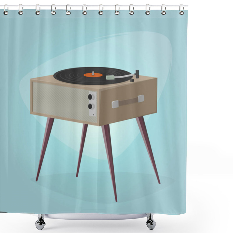 Personality  Retro Cartoon Illustration Of A Record Player Shower Curtains