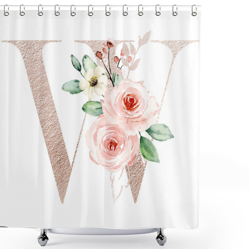 Personality  Stylish Letter W With Blossoming Flowers, Art Painting On White Background Shower Curtains