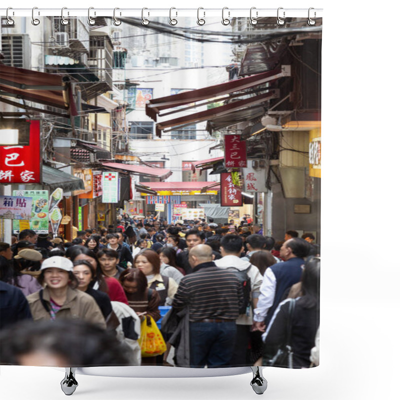 Personality  Crowds Wandering Around Saint Paul's Street In Macao Shower Curtains