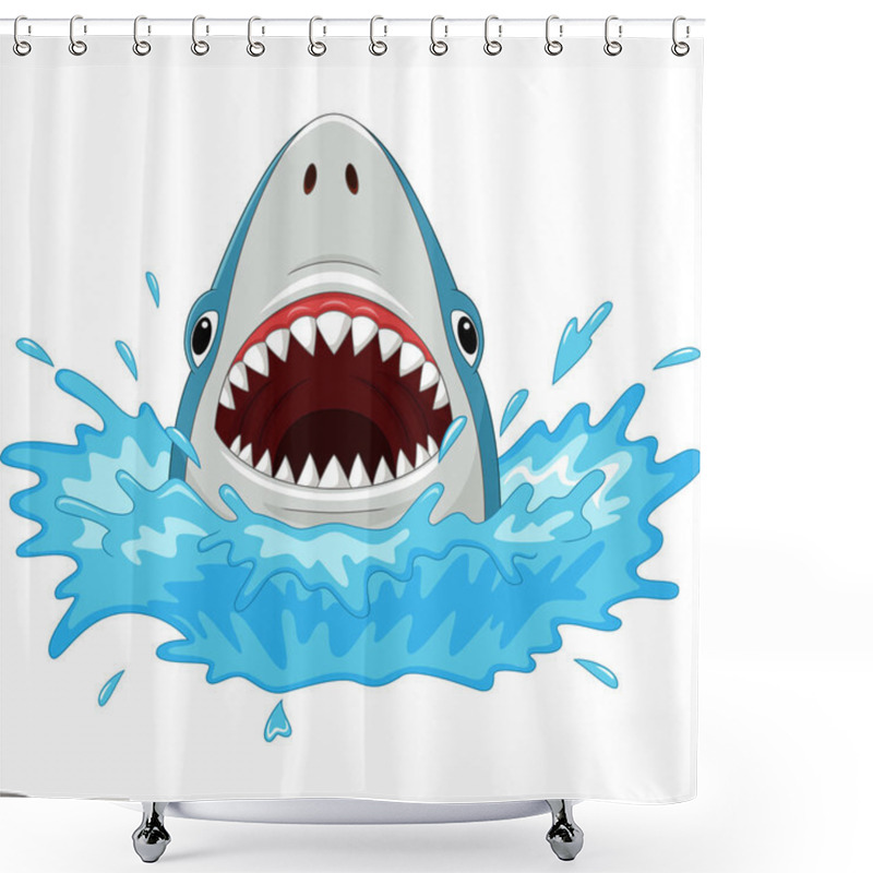 Personality  Vector Illustration Of Cartoon Shark With Open Jaws Isolated On A White Background Shower Curtains