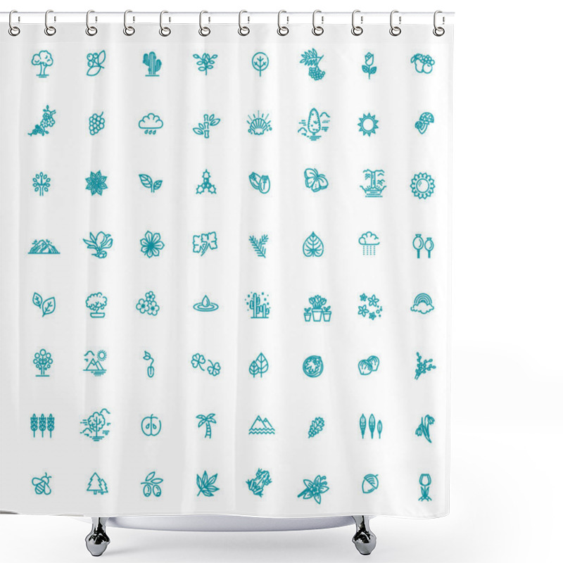 Personality  Set Of Outline Natural Icons Vector Illustration Shower Curtains