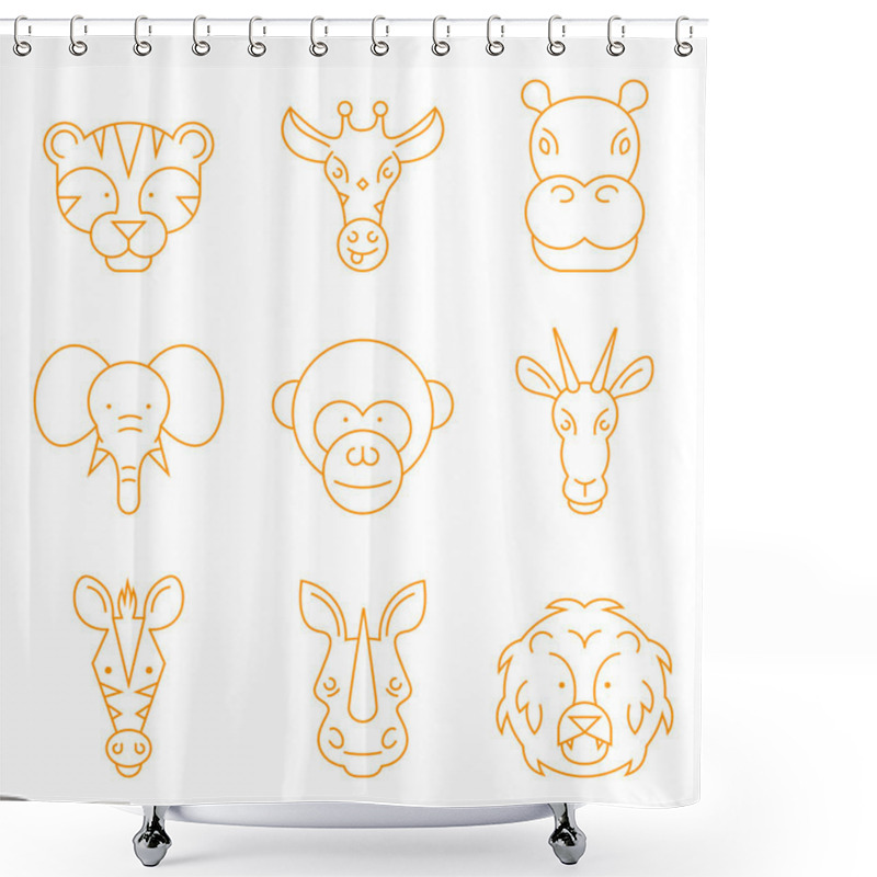 Personality  Vector Line African Animals Icon Set. Shower Curtains