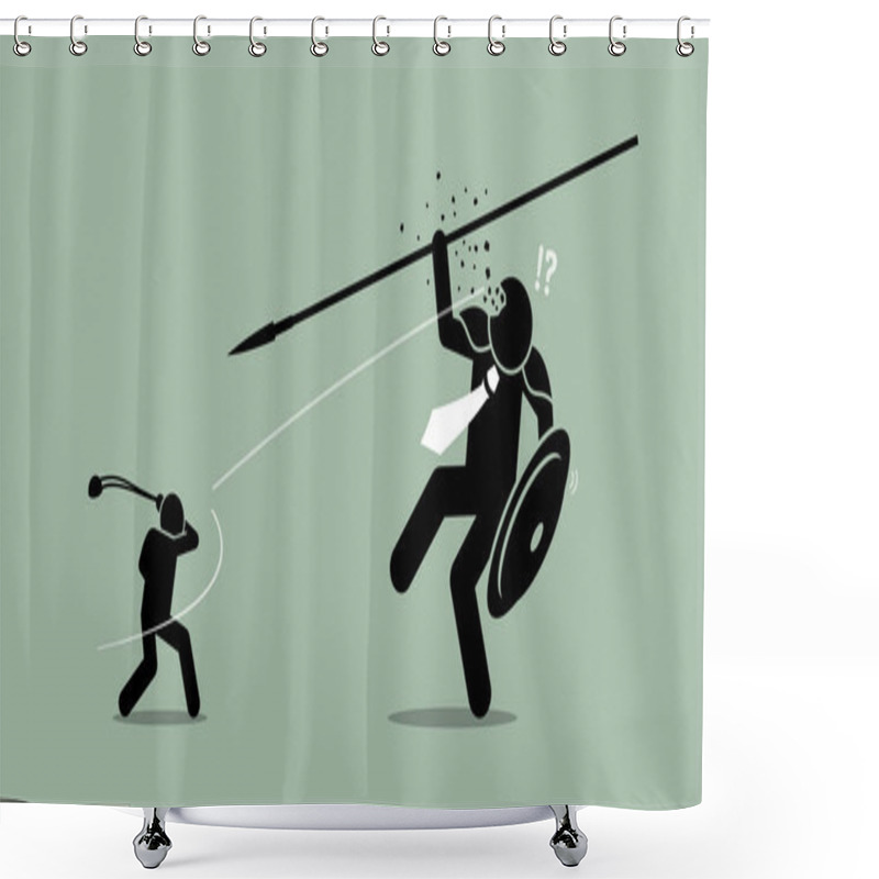 Personality  David Versus Goliath. Shower Curtains