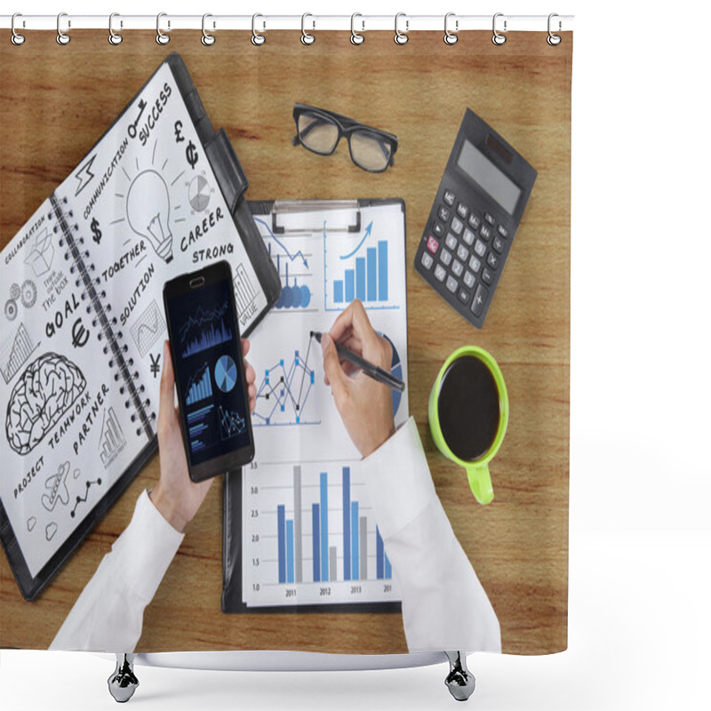 Personality  Businessman Hands Working With Smartphone Shower Curtains