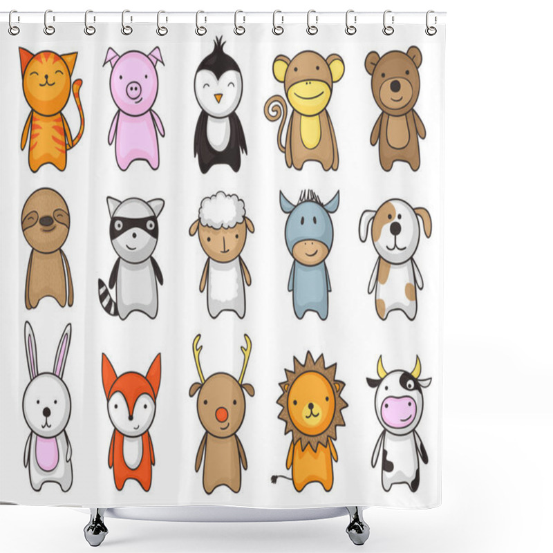 Personality  Simple And Childish Drawing Of Cute Toy Animals For Kids Shower Curtains