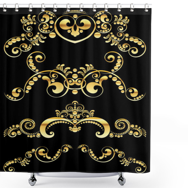 Personality  Golden Floral Ornament Shower Curtains