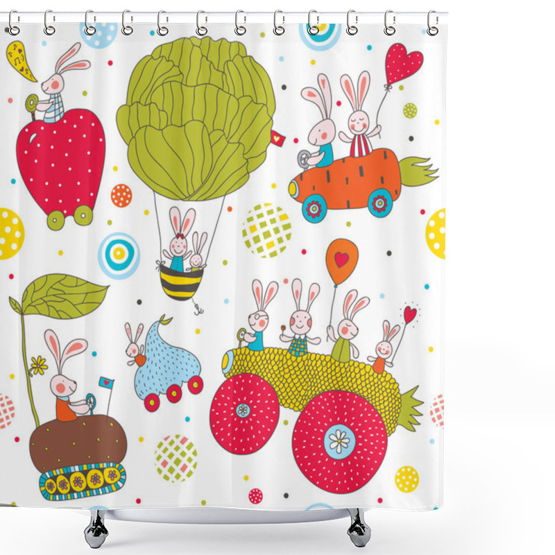 Personality  Funny Bunnies Traveling Shower Curtains