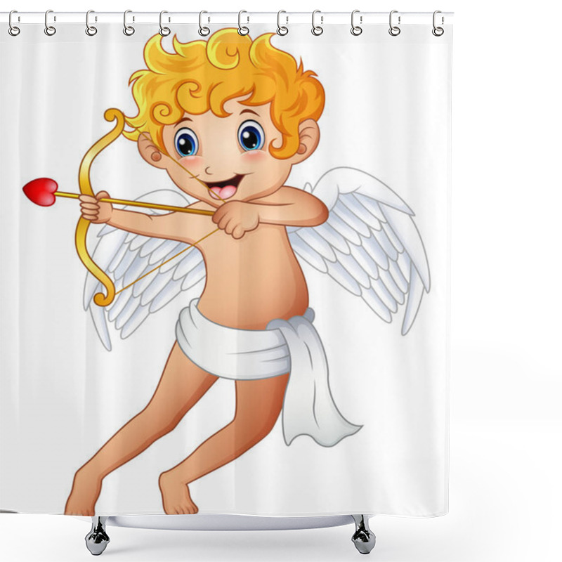 Personality  Cartoon Little Cupid Shoot A Bow Isolated On A White Background Shower Curtains