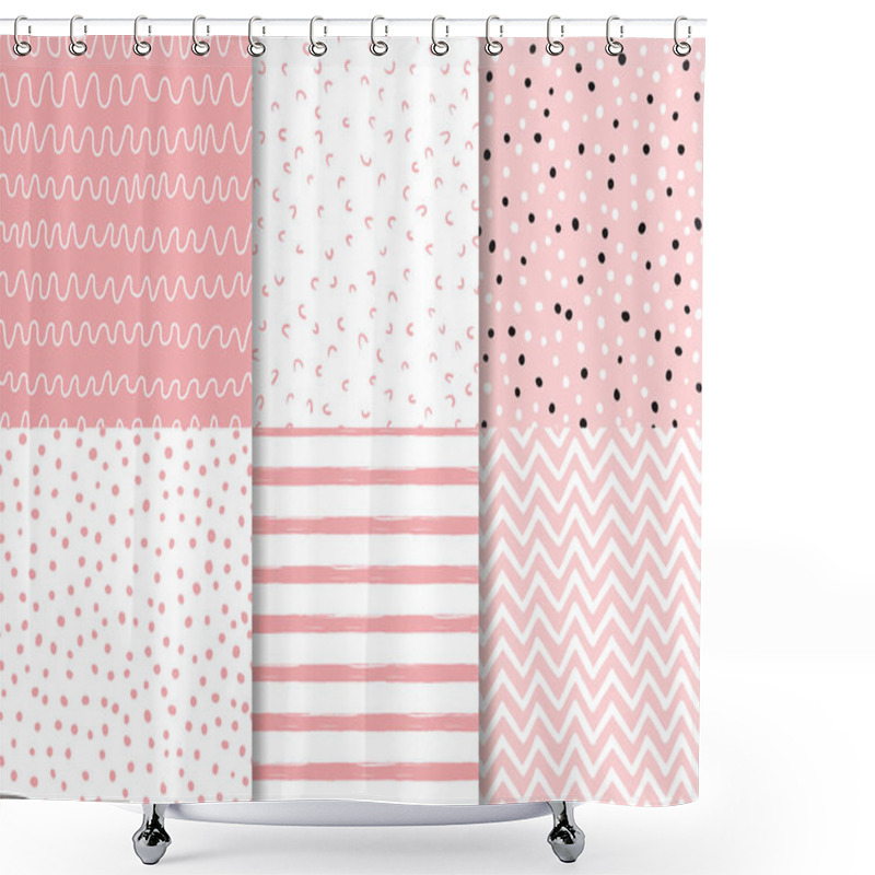 Personality  Pink Seamless Pattern Drawn Hand Drawn Kids Style. Childish Simple Background Vector Shower Curtains