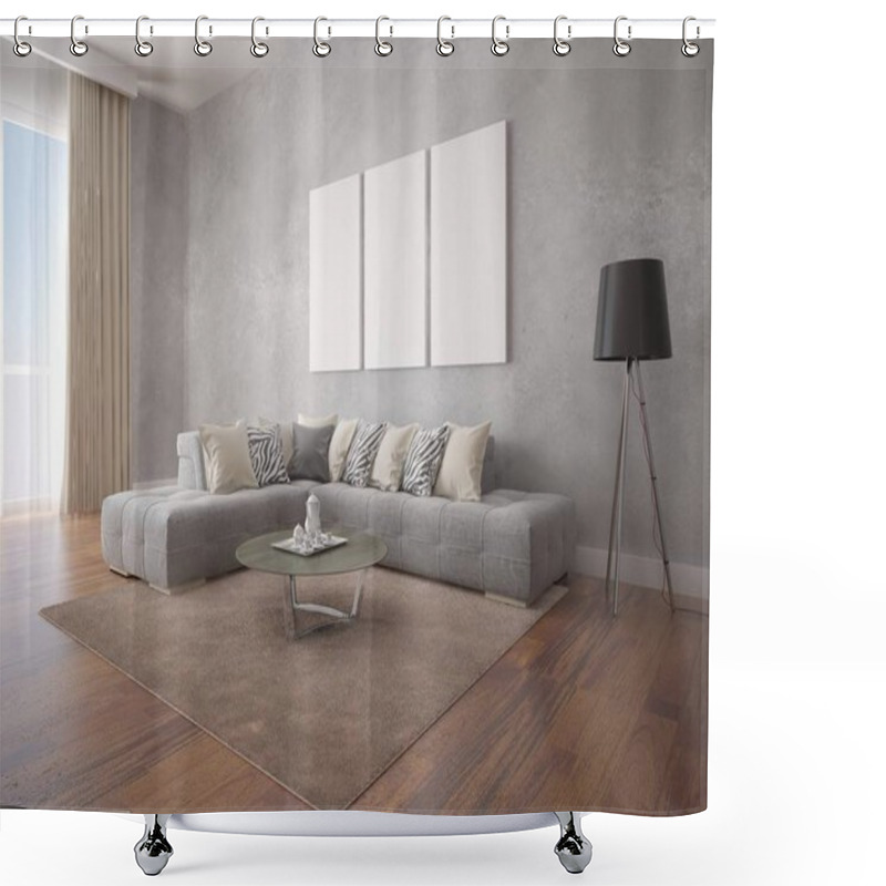 Personality   Mock Up The Living Room With A Stylish Corner Sofa. Shower Curtains