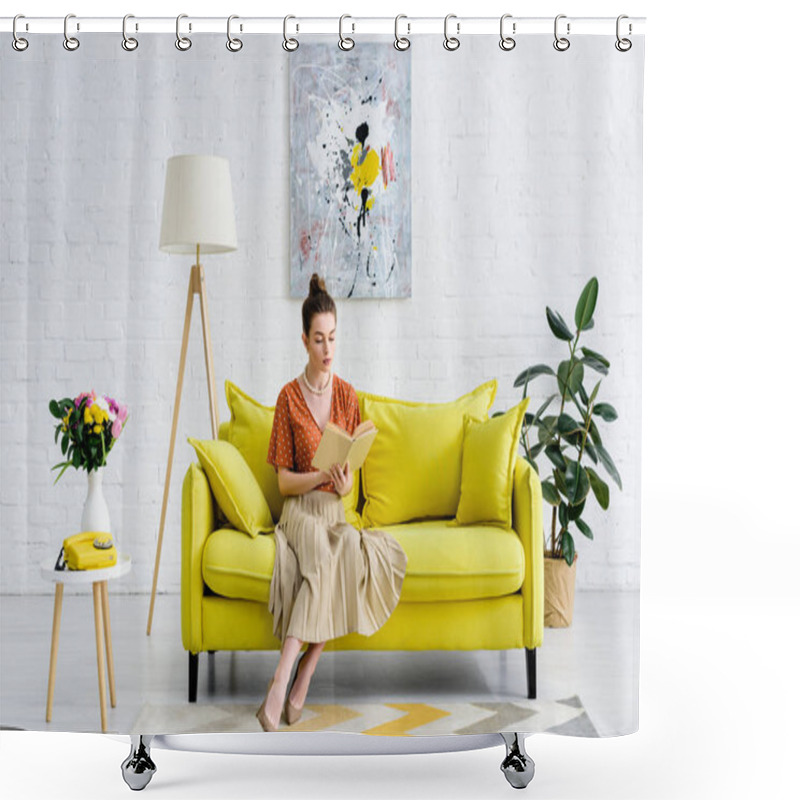 Personality  Elegant Woman Sitting In Living Room And Reading Book Shower Curtains