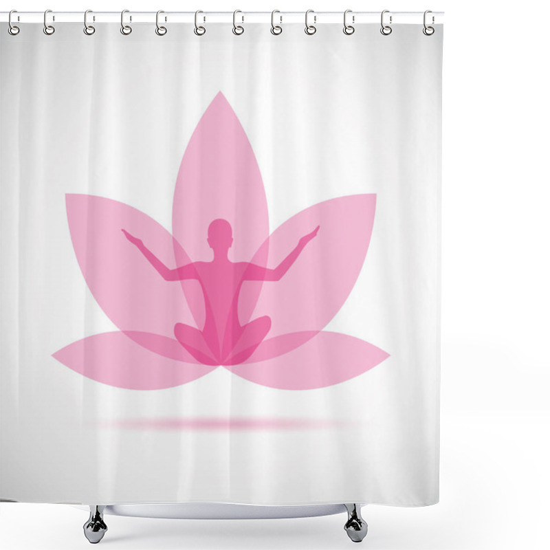 Personality  Silhouette Of A Woman Sitting In Yoga Pose For Relaxation And Meditation Inside A Pink Lily Flower Shower Curtains