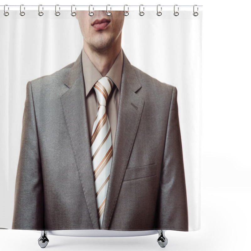 Personality  Man Without Head In Business Suit On White Background Shower Curtains