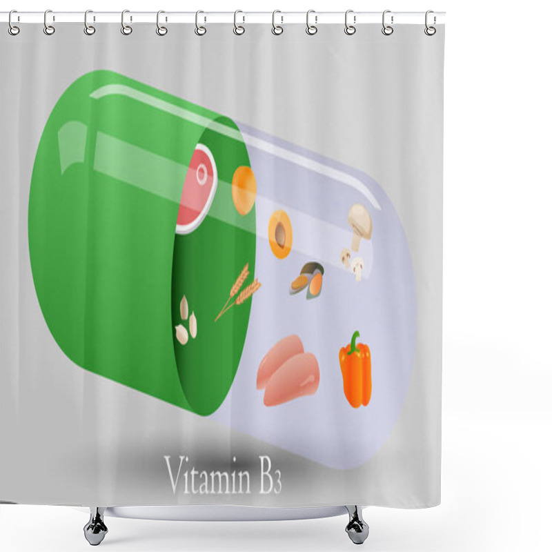 Personality  Vitamin Pill Vector Design. Vitamin B3 Vector Illustration Shower Curtains